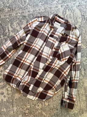 Abercrombie & Fitch Plaid Shirt in White, Brown & Orange